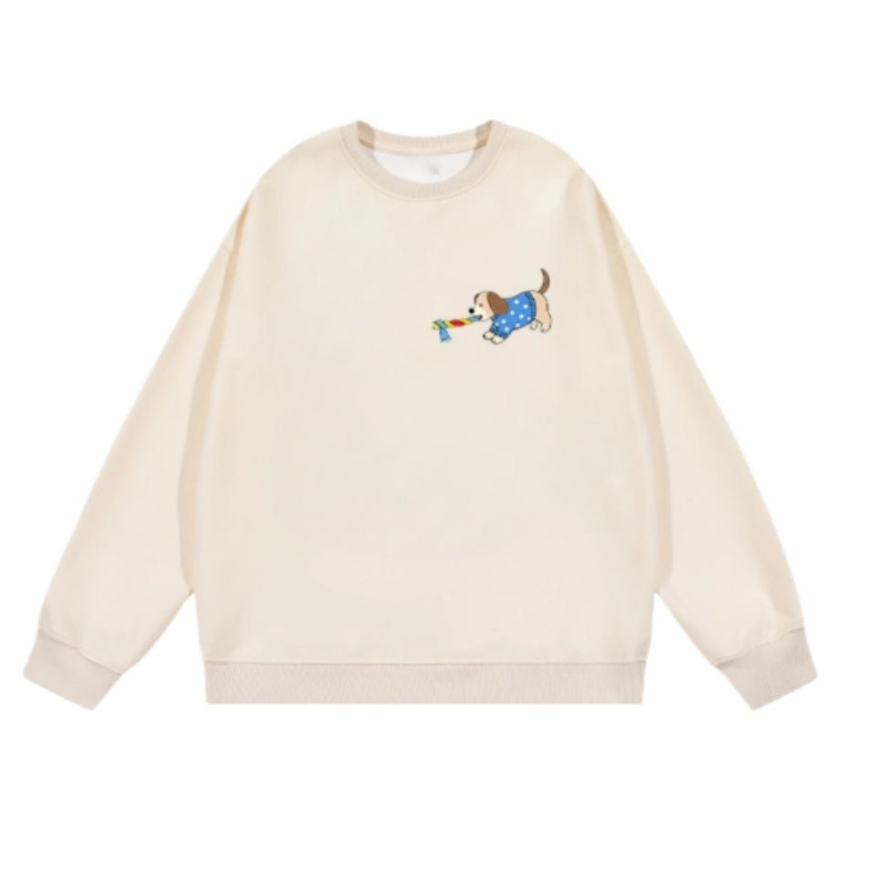 Puppy Print Crew Neck Apricot Sweatshirt
